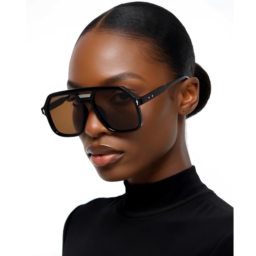 Oversized Women Aviator Sunglasses Brown Lens Square Geometric Frames Luxury New